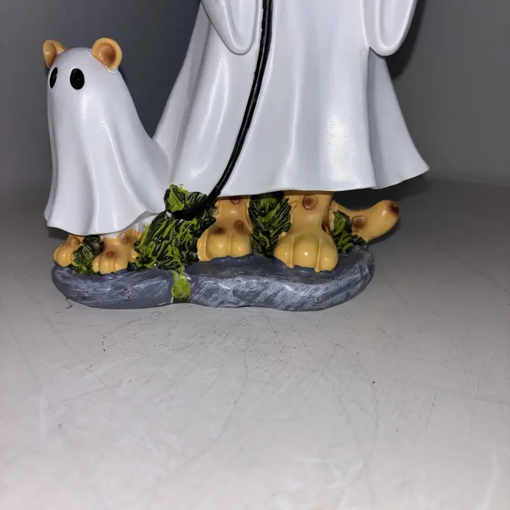 Cat Ghost Walking Dog with Coffee Halloween Figurine Cheetah Bat Spotted Tails